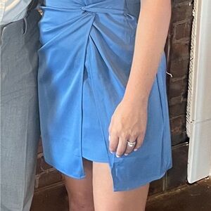 Lulu's Teal Satin Mini Dress with Twist Detail